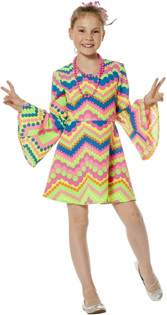 Hippie Kostuum | Gogo Girl Jaren 60 Hippie | Meisje | Maat 128 | Carnaval kostuum | Verkleedkleding